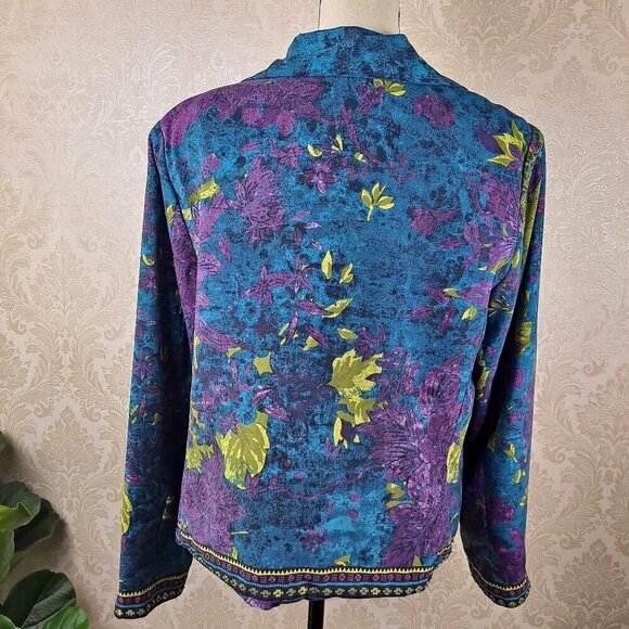 City Girl Nancy Bolen Sz Large Silk Jacket Beaded Sequins Turq Purple Green Vtg - Picture 9 of 16